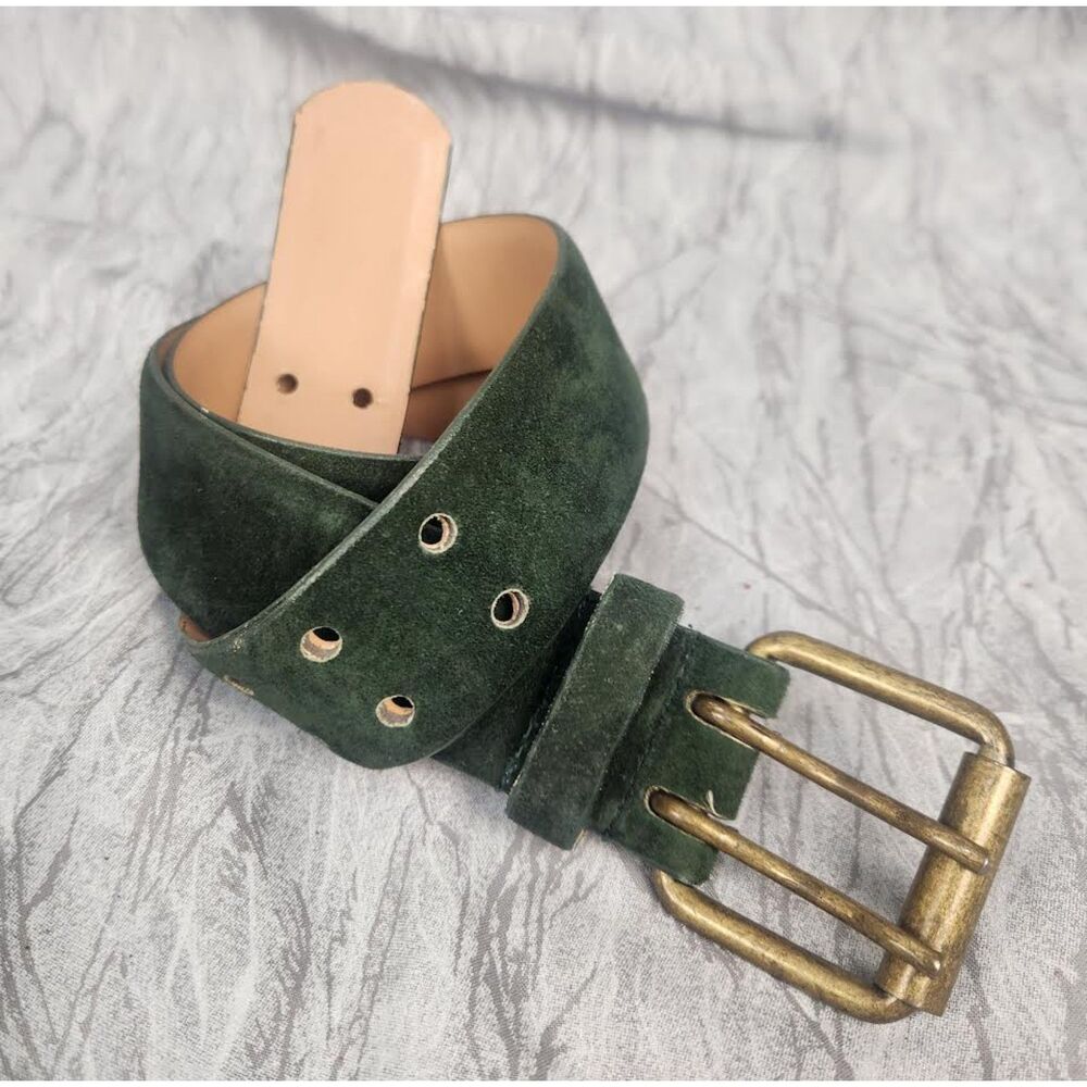 Vintage Hunter Green Suede Women's Belt, Brass Buckle Size 32 M